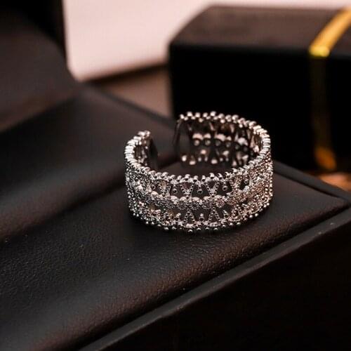 Tiny Trendy Cubic Zirconia Crystal Hollow Out Gold Luxury Cz Stone Open Adjustable Rings For Women Jewelry