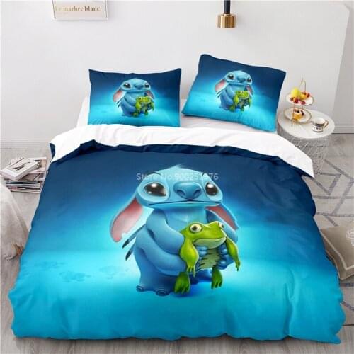 Disney Lilo & Stitch Frog Bedding Set Queen King Cartoon Duvet Cover Set Soft Quilt Cover & Pillowcase Home Textile Bedclothes