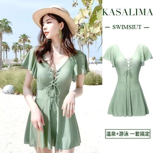 Swimsuit womens new drawstring one-piece skirt swimming suit for women