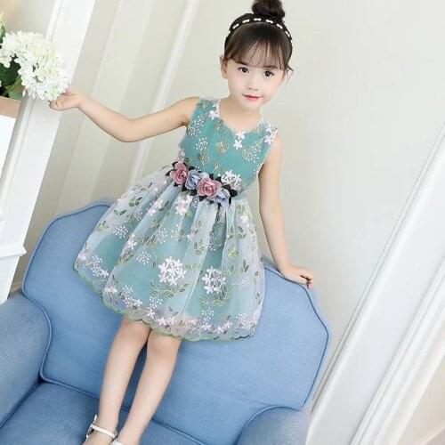 Summer Girls Dress Childrens Clothing Sleeveless Sweet Dress 9 Student Fashion Dresses 8 Kids 7 Years Old 6 Embroidered Dress