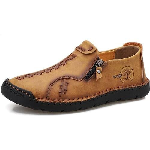 Fashion 2021 New Handmade Mens Shoes Large Size Comfortable Flat Loafers Men Designer Trendy Sneakers Side Zipper Casual Shoes