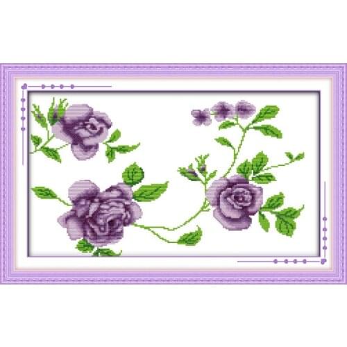 Joy Sunday Sweet Roses DIY Needlework 11CT 14CT Printed Counted Water Soluble Cloth Cross Stitch Kit For Home Decor And Gift