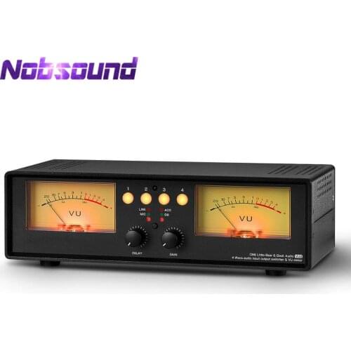 Nobsound MIC+LINE Analog Dual VU Meter Sound Level DB Panel Display 4-way Audio Splitter Switcher Box Music Spectrum Visualizer