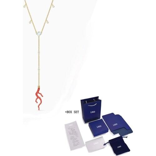 SWA New SHELL Y-Shaped Gold Necklace Ocean Pendant Red Coral Decoration Crystal Necklace Ladies High-End Luxury Jewelry Gift