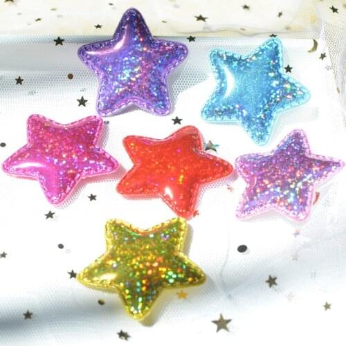 Wholesale 60Pcs Glitter Laser PU Fabric Padded Patches Bling Star Appliques for Crafts Clothes Decor DIY Headwear Hair Clips F55