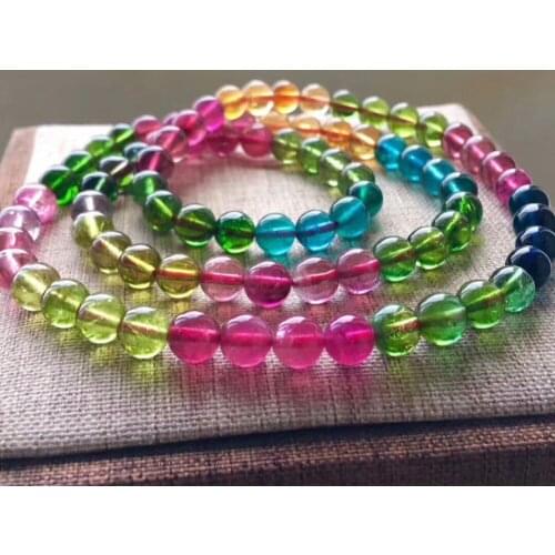 Certificate Natural Colorful Tourmaline Gemstone 7mm Crystal 3 Laps Bracelet Necklace 21 Inches Stretch Round Beads AAAAA