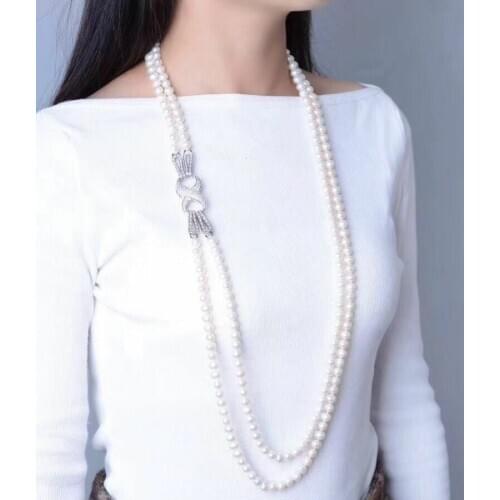 Two Strands 8-9mm South Sea Round White Pearl Necklace 24"26"