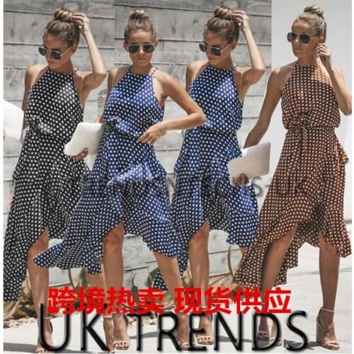 Dress Women Summer European Sells New Hanging Neck Irregular Point Dresses Casual Vestidos BLK8817