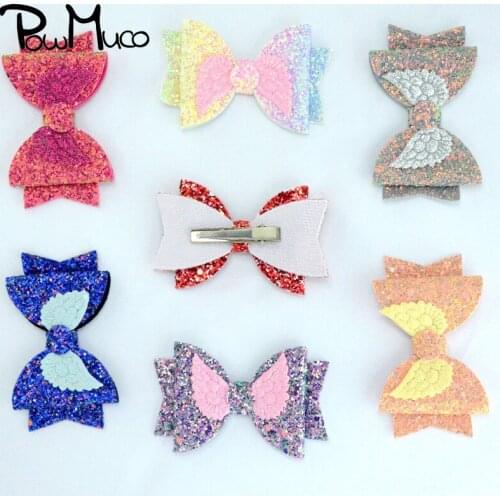 Powmuco 10pcs/lot 14 Colors Shining Wings Bows Children Metal Hair Clips Colorful Sequins Bowknot Baby Hairpins Kids Barrettes