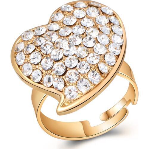 Hesiod Adjustable Full Crystal Heart Flower Round Rings for Women Wedding Engagement Party Shiny Charm Ring