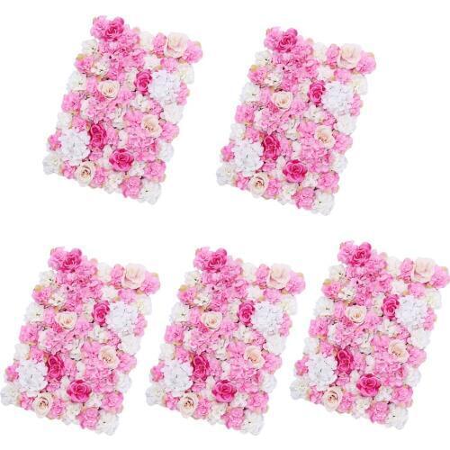 5 Pieces Removable Artificial Flower Wall Panel Wedding Decor Photo Props Hot Pink