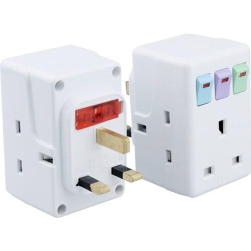 UK Plug (1 to 3 Way) Plug Splitter Socket with On/Off Independent Switch AC100~250V 13A Fused