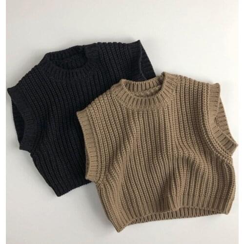 Korean Style Baby Girls Boys Sweaters Sleeveless Solid Color Autumn Spring Kids Pullovers Tops Baby Boys Knitting Clothes