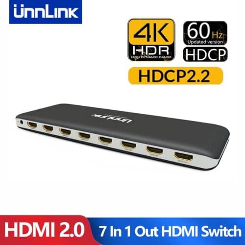 Unnlink HDMI-compatible 2.0 Switch 7X1 UHD 4K 60Hz HDR HDCP2.2 3D with IR for Xbox One s/x PS4Pro LED Smart TV mi box3