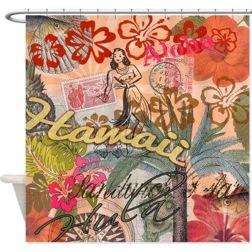 Vintage Hawaii Travel Colorful Hawaiian Tropical S Decorative Fabric Shower Curtain