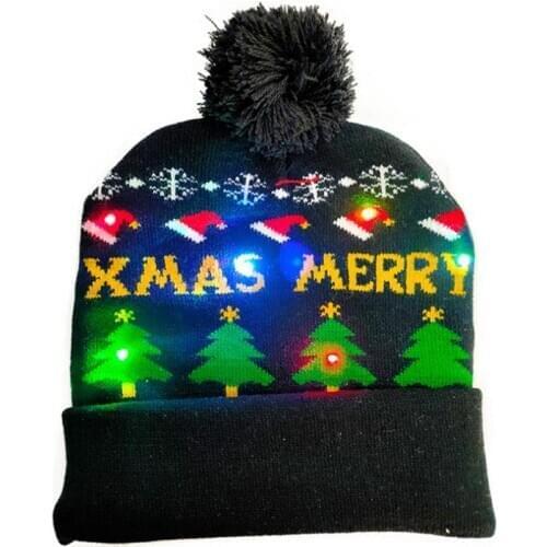 LED Light-up Knitted Ugly Sweater Holiday Xmas Christmas Adults Kids Knit Beanie 3 Flashing Modes Battery Replaceable colorful