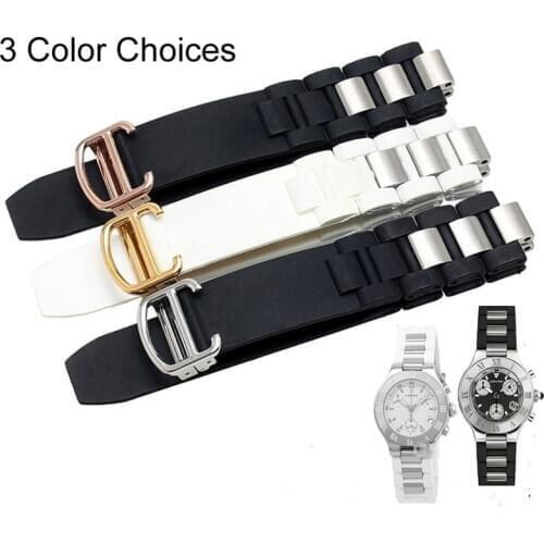 High quality silicone strap with black and white convex 20 * 10 mm for cartier sports waterproof strap