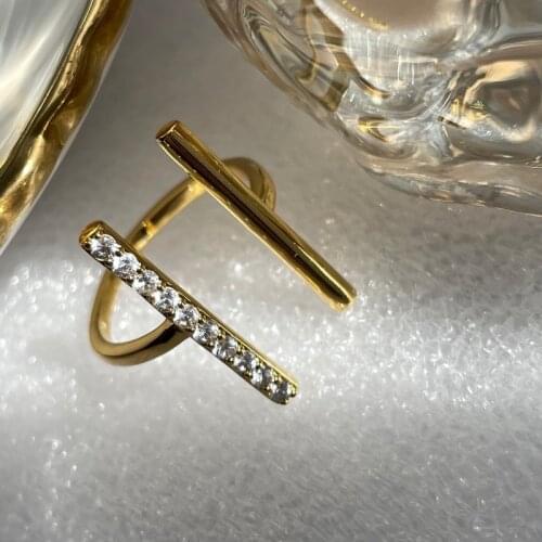 Japanese and Korean fashion trend open temperament decoration index finger ring light luxury rose gold micro-inlaid zircon ring