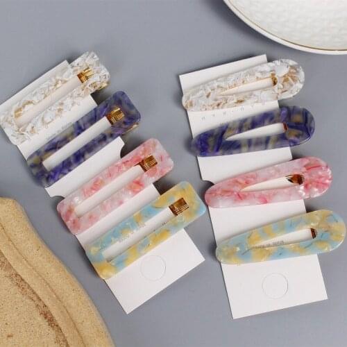 1 PCS Korea Japan Marble Acetic Acid Hairpin Geometric Waterdrop Rectangle Tin Foil Sequins Hair Clip for Women Hair Accessories