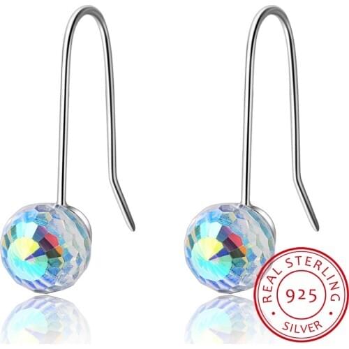 Mystic Multicolor Crystal Ball Drop Earrings for Women 925 Silver Filled Rainbow Zirconia Stone Earrings Wedding Jewelry