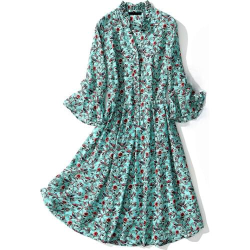 2021 summer womens fashion silk printing dress one piece
