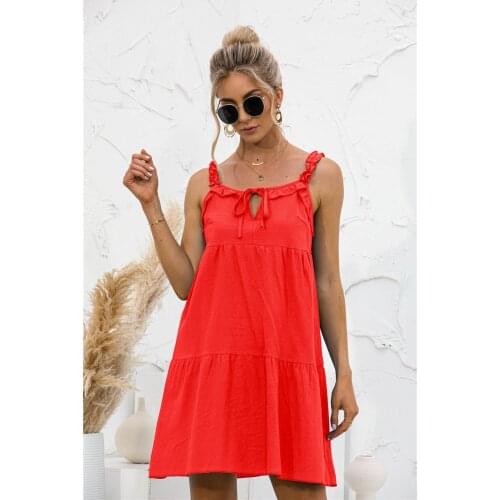 Summer Dress Women A-Line Red Dresses Hollow Out Ruffles Sling Sleevelss Backless Mini Dress For Women Vestidos Femme Robes Y2k