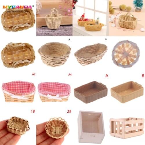 1pc/4pc Mini Cute Basket Simulation Food Basket Model Toys For Doll House Decoration 1/12 Dollhouse Miniature Accessories