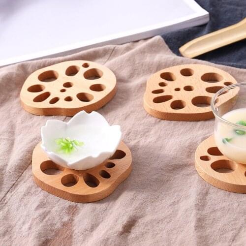 1pcs lotus root piece solid wood mug holder coffee cup anti-scald coaster Wooden Heat-insulated Placemats Home Decoration