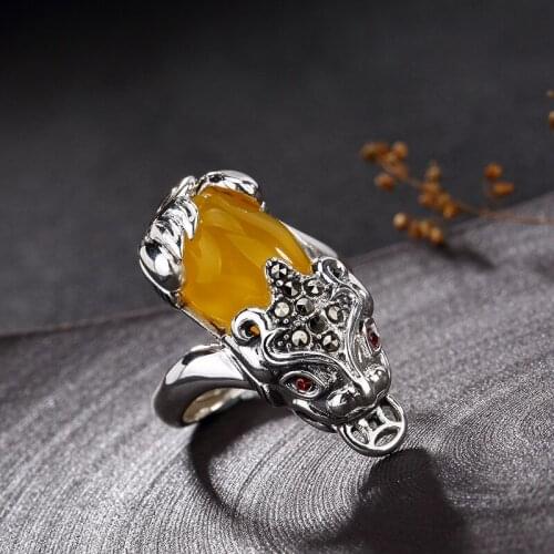 2018 Anel Feminino Retro Thai Inviting Wealth, Brave Soldier, Inlaid Large Size, Opening High-end Female Ring Wholesale Agent