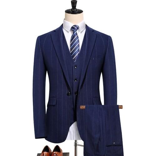 2021 Jacket+vest+pants High-quality striped long-term three-color boutique mens suit three-piece suit