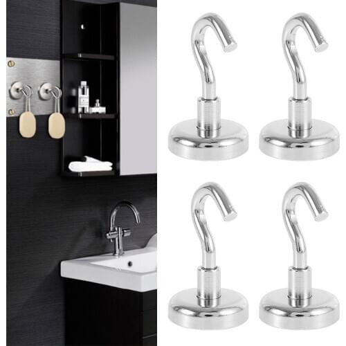 4pcs Magnetic Hook Heavy Duty Wall Hooks Hanger Key Coat Cup Hanging Hanger Kitchen Bathroom Bedroom Organization Accessories