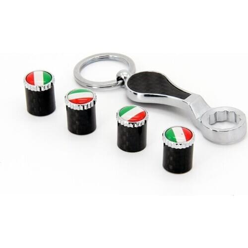 Car accessorie 4pcs tire valve National flag pattern anti-theft wrench personality carbon fiber tire valve core cap universal
