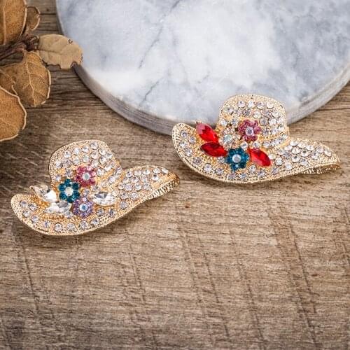TDQUEEN Pins and Brooches for Women Fashion Jewelry Red Crystal Hat Badge New Gift For Mother Female Party Clothes Accessories