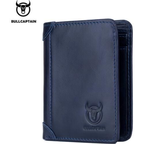 BULLCAPTAIN Genuine leather Men Wallet Vintage Purse Card Holder Natural Leather Short Men Wallets Dollar Price Male Purse Gift