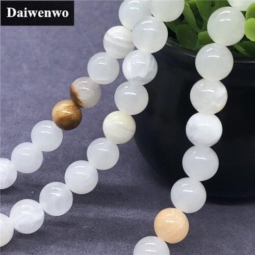 Creamy White Chalcedony Jade Boria Beads Natural Stone 4-12mm Diy For Bracelet