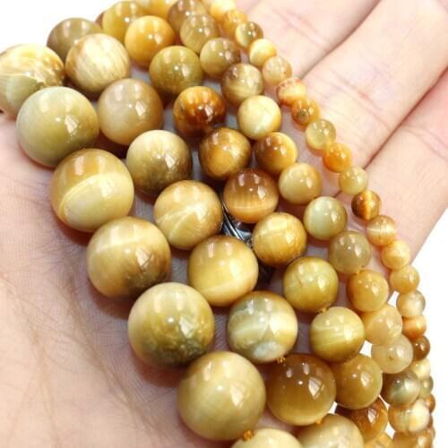 Natural Stone Gold Tiger Eye Agates Round Loose Beads 4 6 8 10 12 MM Pick Size For Jewelry Making Charm DIY Bracelet Necklace