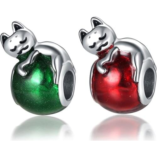 1Pcs New Cute Cat Ball DIY Beads Pendant Suitable for Original Pandora Charm Bracelet Ladies Jewelry Making Gifts