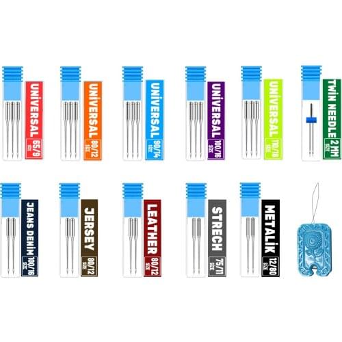Household Sewing Machine Needles Universal Jeans Strech Metalik Leather Jersey Twin Needles For All Brands with Needle Threader