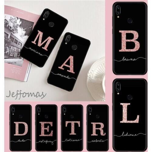 ABC Name Letter Monogram Pink Glitter Gold Phone Case For Xiaomi Redmi 4x 5 plus 6A 7 7A 8 mi8 8lite 9 note 4 5 7 8 pro