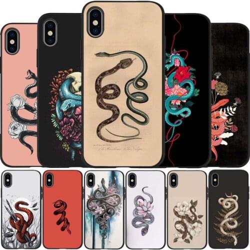 Flower snake painting black Silicone Phone Case For iPhone 12 XR XS Max 5 5S SE 2020 6 6S 7 8 PLUS X 11Pro Max 11 Cover
