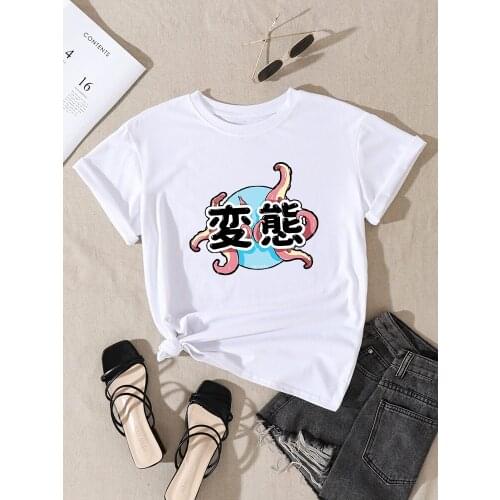Japanese Hentai Tentacles Printing Women t-Shirt Summer Breathable Tops Fashion Style o-Neck t Shirts Plus Size Female t-Shirts
