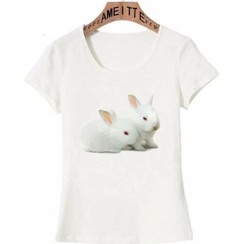 Clever Bunnies Couple White Bunny Print T-Shirt Summer Women Short Sleeve Cute Girl Casual Tees A Pair Rabbit Design Female Tops