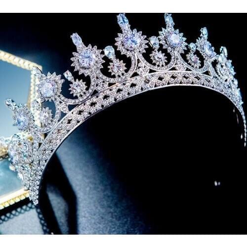 GETNOIVAS Trendy Bride Wedding Tiara Headdress Gorgeous Zircon Rhinestone Crown Party Pageant Women Hair Jewelry Headpeice LB