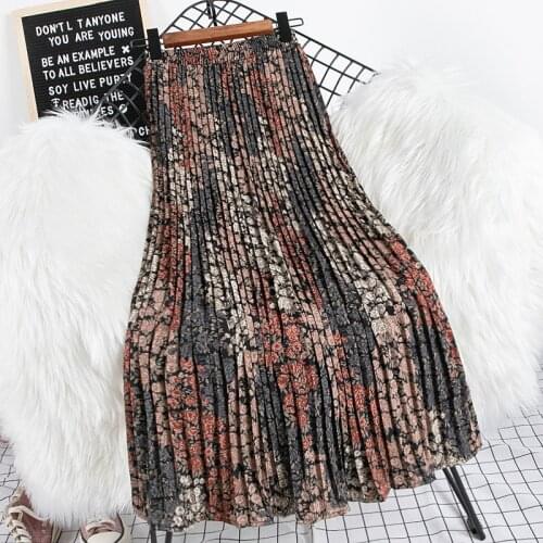 High-end floral chiffon skirt 2021 summer women new mid-length draped skirt All-match popular a-line pleated long skirt s676