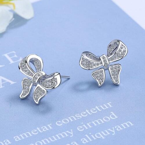 KOFSAC New Design Hot Sale Fashion Lady Party Jewelry Luxury Zircon Earrings Cartoons Bow Stud Earring For Women Elegant Gifts