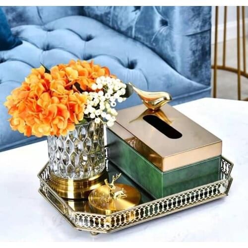 European Luxury Brass Color Tissue Box Creative Geometric Animal Seat Type Storage Canister Living Room Modern Home Decor
