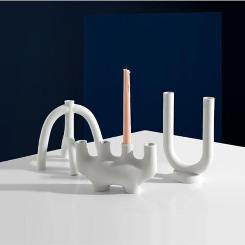 Creative Ceramic Candlestick White Candle Holders Water Pipe Living Room Flower Stand Art Irregular Shape Color Home Decoration