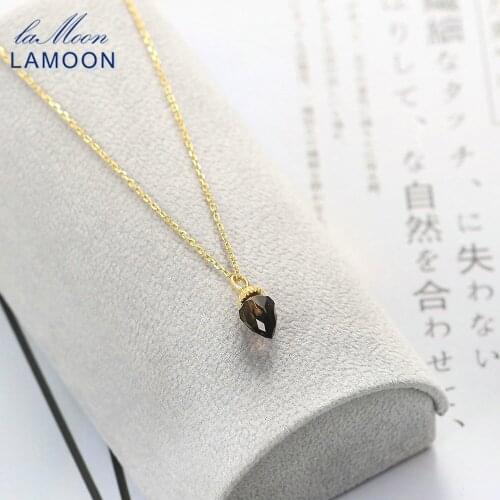 LAMOON 925 Silver Necklace For Women Reiki Cone Natural Smoky Quartz Mysterious Pendant 14K Gold Plated Fine Jewelry LMNI109
