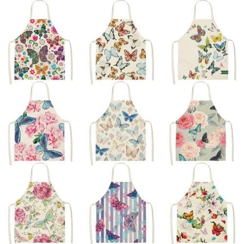 Forest cartoon, fresh, butterfly series, cotton and linen apron, ladies kitchen baking apron, support customization 53*65cm