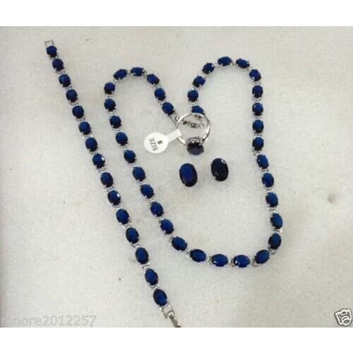 Hot sale new Style Fashion white gold Genuine blue Tourmaline Tanzanite gem Necklace bracelet Ring